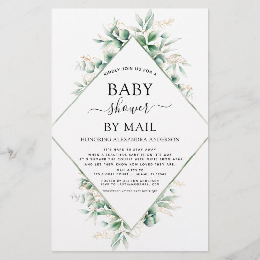 Budget Baby Dusche von Mail Eucalyptus Geometric (Vorderseite)