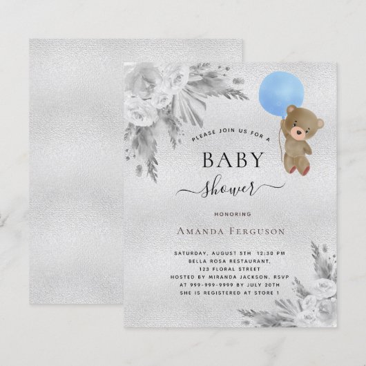 Budget Baby Duschpampen Silber Teddy Junge (Vorne/Hinten)