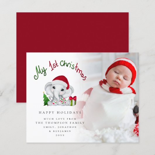 Budget Baby First Christmas Elephant Foto Card (Vorne/Hinten)