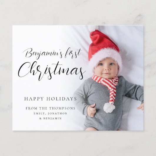 BUDGET Baby First Christmas Script Custom Foto (Vorderseite)