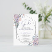 Budget Baby Girl Dusche Lila Floral Einladung (Stehend Vorderseite)