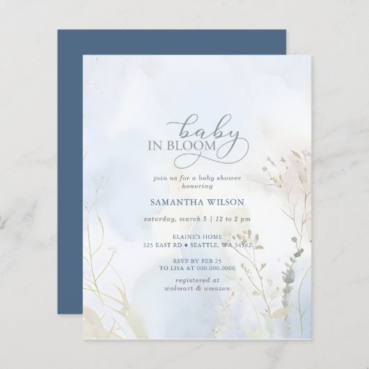 Budget Baby in Bloom Blue Floral Boy Baby Dusche (Vorne/Hinten)