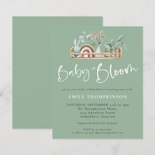 Budget Baby in Bloom Boho Kinderdusche einladen (Vorne/Hinten)