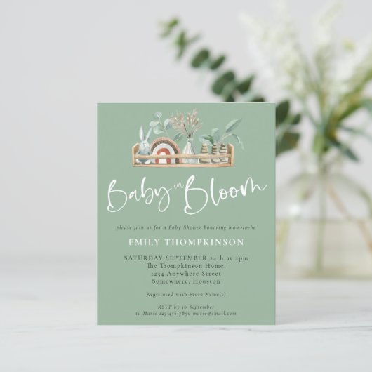 Budget Baby in Bloom Boho Kinderdusche einladen (Stehend Vorderseite)