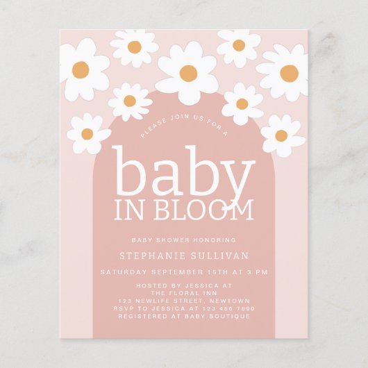 Budget Baby in Bloom Daisy Baby Dusche Einladung (Vorderseite)