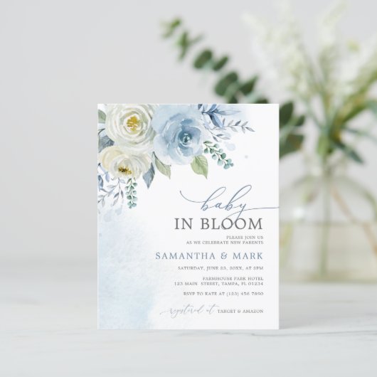 BUDGET Baby in Bloom Dusty Baby Dusche Einladung (Stehend Vorderseite)
