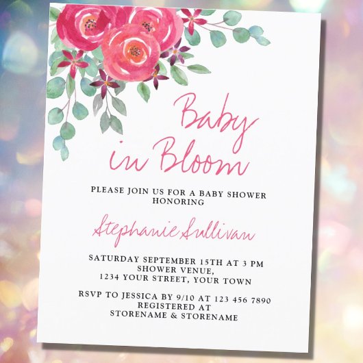 Budget Baby in Bloom Floral Baby Dusche Einladung