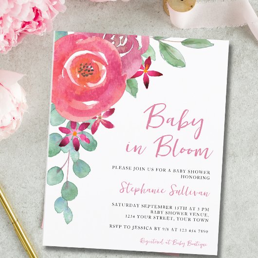 Budget Baby in Bloom Girl's Baby Dusche Einladung