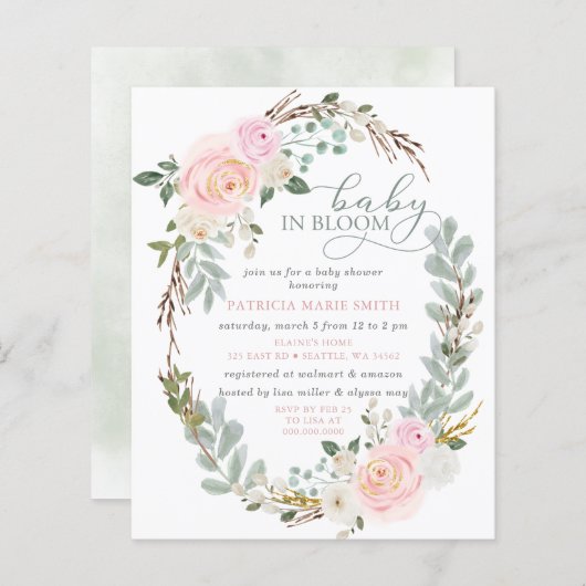 Budget Baby in Bloom Pink Floral Girl Babydusche (Vorne/Hinten)