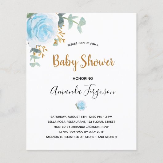 Budget Baby Showboy Blue Blumeneinladung (Vorderseite)