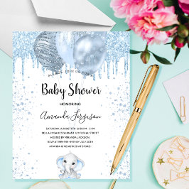 Budget Baby Shower Boy Blue Elefant Einladung