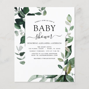 Budget Baby Shower Greenery Botanische Elemente Flyer