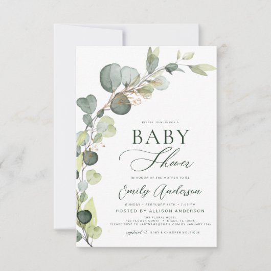 Budget Baby Shower Greenery Eucalyptus Einladungen (Vorderseite)