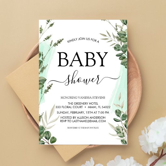 Budget Baby Shower Greenery Eucalyptus Einladungen