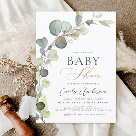 Budget Baby Shower Greenery Eucalyptus Einladungen