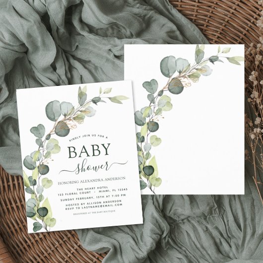 Budget Baby Shower Greenery Eucalyptus Einladungen Flyer