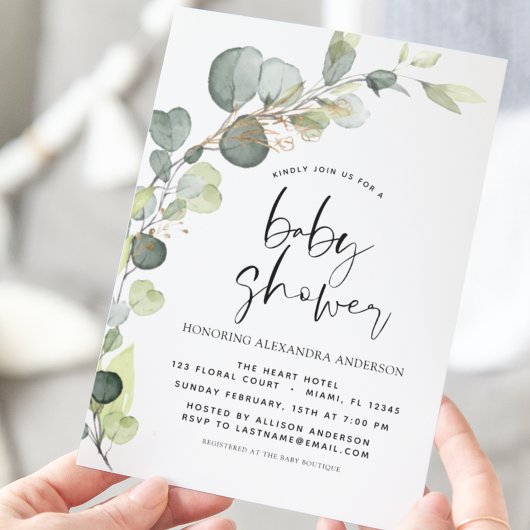 Budget Baby Shower Greenery Eucalyptus Einladungen Flyer