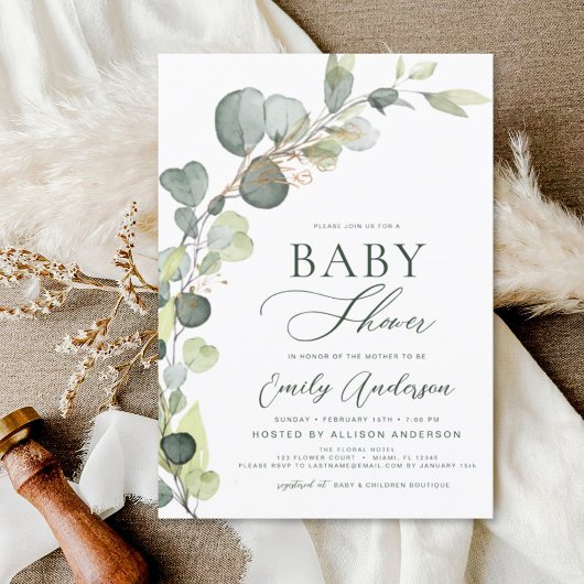 Budget Baby Shower Greenery Eucalyptus Einladungen Flyer