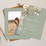 Budget baby shower pampas modern green elegant<br><div class="desc">Budget baby shower pampas grass and eucalyptus modern boho elegant stylish photo party invite design. In a contemporary terracotta,  sage green,  natural,  cream and black colorway.</div>