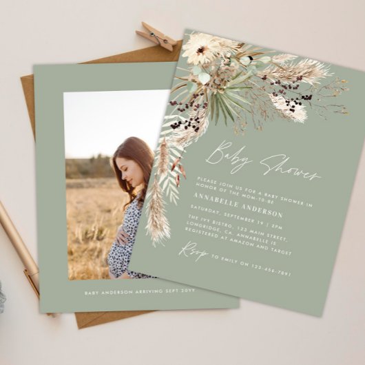 Budget baby shower pampas modern green elegant flyer