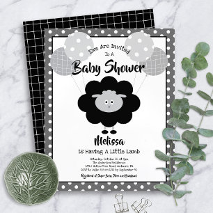 Budget Baby Shower Spaß Schwarz Weiß Lamm Einladun