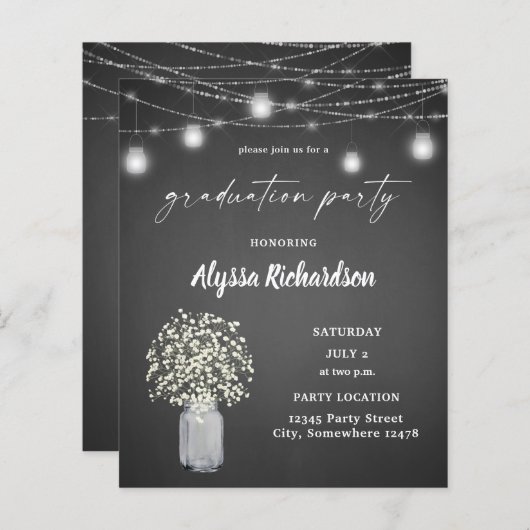 Budget Babys Breath & Chalkboard Graduierungsparty (Vorne/Hinten)