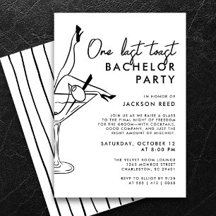 Budget Bachelor Party Black and White Martini Einladung