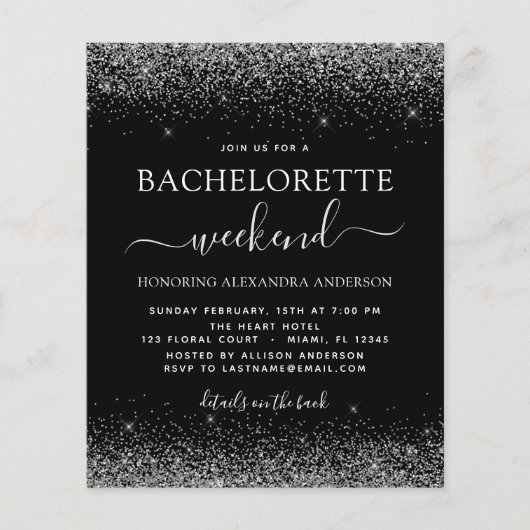 Budget Bachelorette Weekend Silver Glitzer Party Flyer (Vorne)