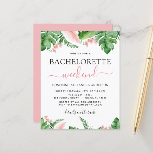 Budget Bachelorette Wochenende Reiseprogramm Tropi (Vorderseite/Rückseite Beispiel)