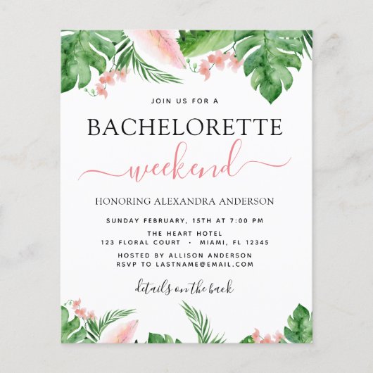 Budget Bachelorette Wochenende Reiseprogramm Tropi Flyer (Vorne)