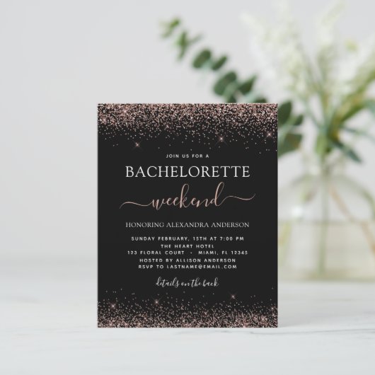 Budget Bachelorette Wochenende Rosa Rose Gold Glit (Stehend Vorderseite)