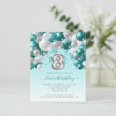 Budget Balloon Arch Aquamarin Silver 8. Geburtstag (Stehend Vorderseite)