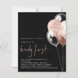 Budget Balloons Script Rose Gold 21. Black Invite