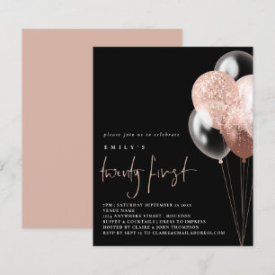 Budget Balloons Script Rose Gold 21. Black Invite