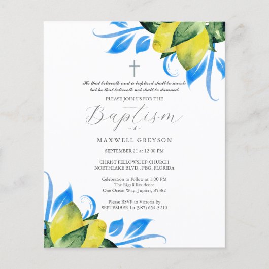 Budget Baptism Invitations Religious Lemons Flyer (Vorne)