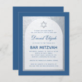 Budget Bar Mitzvah Classic Blue Silver Einladung (Vorne/Hinten)