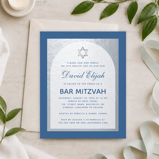 Budget Bar Mitzvah Classic Blue Silver Einladung