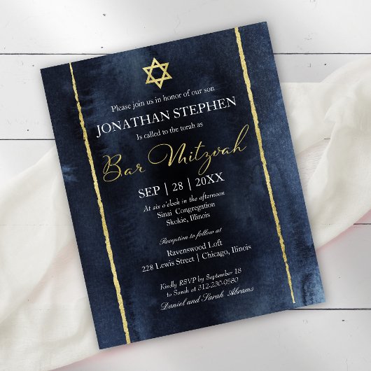 Budget Bar Mitzvah Watercolor Abstrakte Einladung