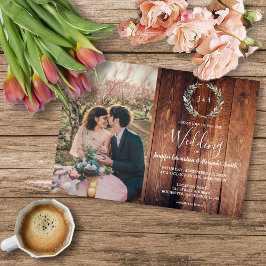 Budget barn wood monogram photo Wedding invitation Flyer