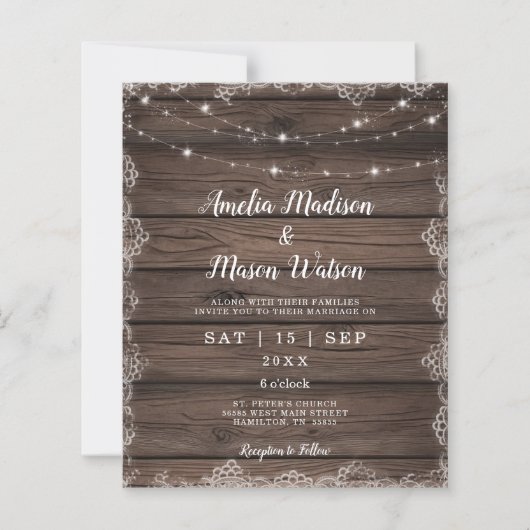 Budget Barnwood Lace String Light Rustic Wedding (Vorderseite)