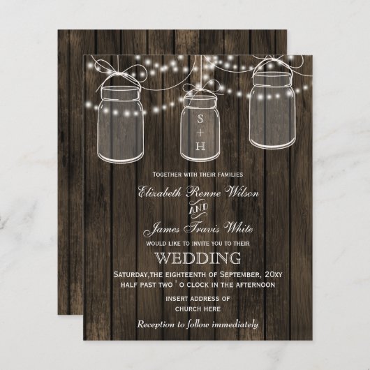Budget Barnwood Mason Jars Hochzeitseinladungen (Vorne/Hinten)
