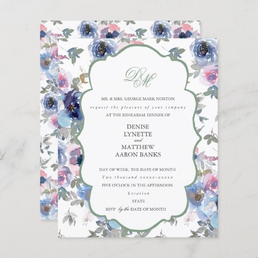 Budget Basil Green und Spun Sugar Blue Einladung (Vorne/Hinten)