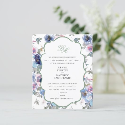 Budget Basil Green und Spun Sugar Blue Einladung (Stehend Vorderseite)