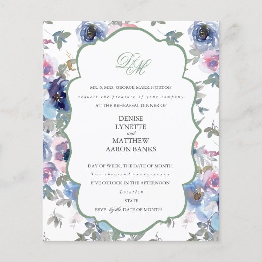 Budget Basil Green und Spun Sugar Blue Einladung (Vorderseite)