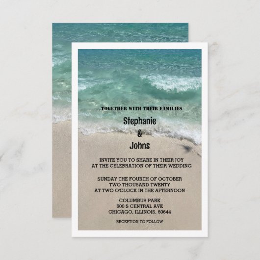 Budget Beach Aquamarin Sandy Ocean Hochzeit in Url Einladung (Vorne/Hinten)