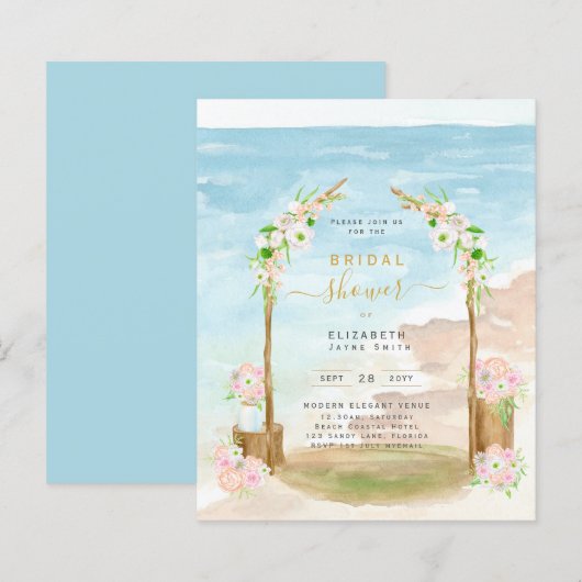 BUDGET Beach Coastal Bridal Dusche Einladung (Vorne/Hinten)