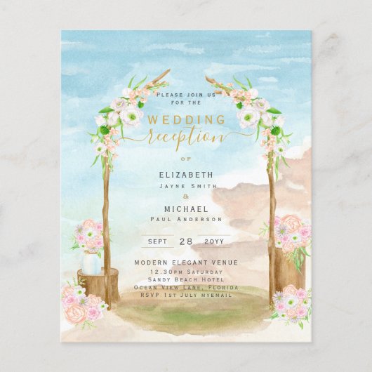 BUDGET Beach Coastal Hochzeitsempfang Einladung Flyer (Vorne)