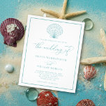 Budget Beach Muschel Wedite Invite Sea Glass Blue Flyer<br><div class="desc">Dieses schlichte, minimalistisch weiß und blaue Meer Glas blaue Strand Budget Hochzeitseinladung Design hat eine Jakobsmuschel-Muschel an der Spitze, elegante Skriptkalligraphie und ein Rahmen rund um den Rand. Dieses Budget Küstenhochzeit Einladung ist eine kleinere Größe gedruckt auf billigerem Papier, ohne einen Umschlag. Wenn Sie eine andere Budgetversion auf etwas besserem...</div>