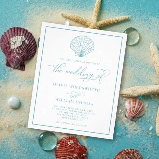 Budget Beach Muschel Wedite Invite Sea Glass Blue Flyer