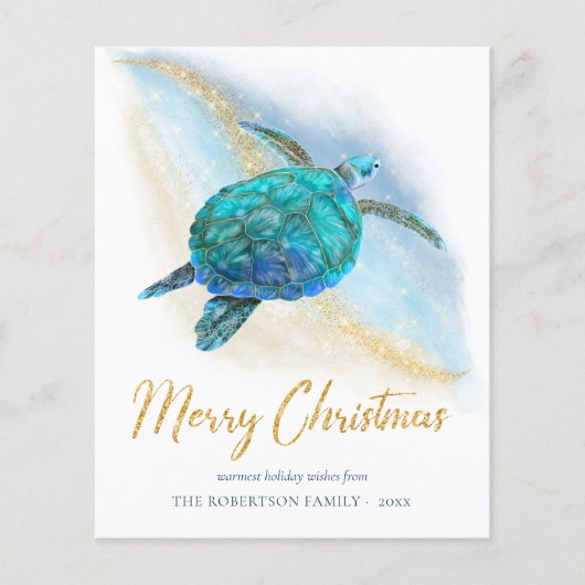 Budget Beach Sea Turtle 3 Foto Weihnachtskarte (Vorderseite)
